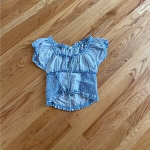 Urban outfitters blue peasant top milkmaid top cropped Ruffled Women's Top